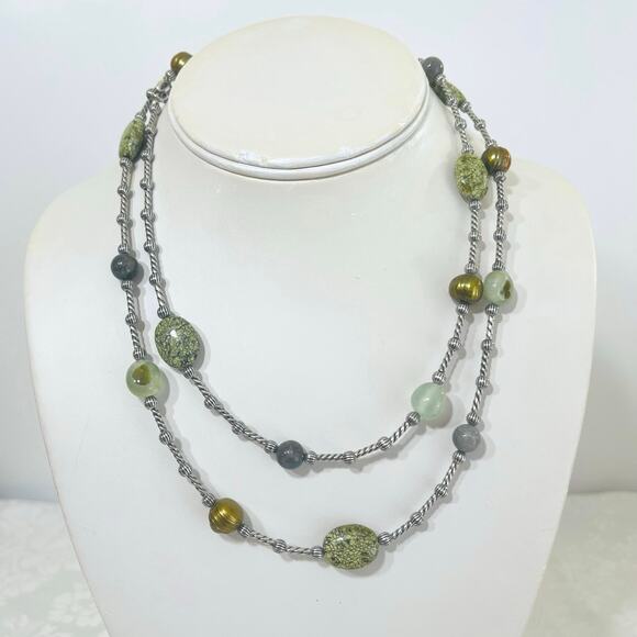 CAROLYN POLLACK Sterling Green Jaspar Pendant Necklace Bead Enhancer Silver - Picture 8 of 13